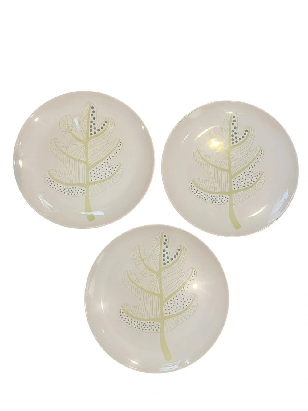 IKEA set of 3 Overens Dinner Plates Leaf Pattern Made in Portugal